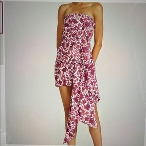 AMUR Strapless Dress in Pink and White Floral